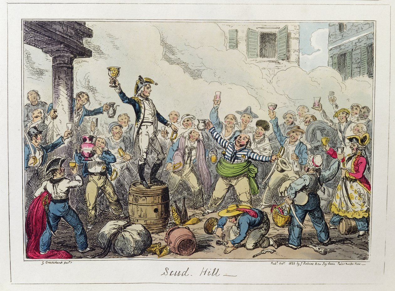 Scud Hill, wydana przez James Robins und Co., październik 1825 (kolorowa akwaforta) autorstwa George Cruikshank