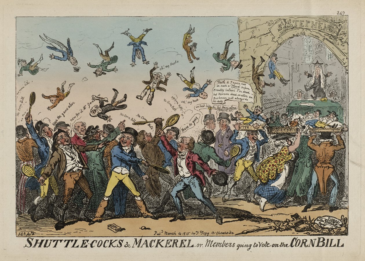 Lotki i makrela, czyli członkowie głosujący nad ustawą kukurydzianą, 14 marca autorstwa George Cruikshank