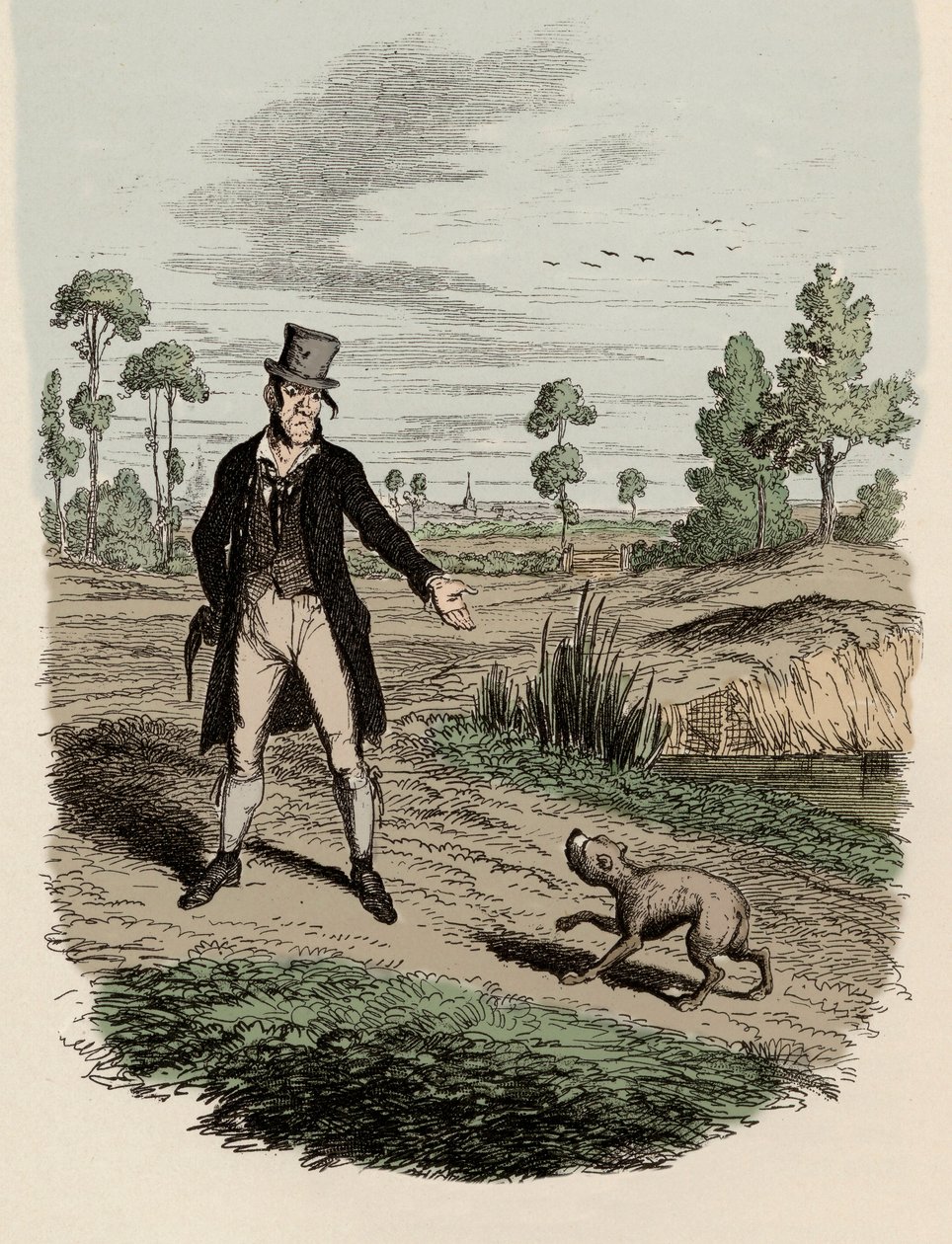 Sikes próbujący porzucić swojego psa - Ilustracja do „Przygód Olivera Twista” Charlesa Dickensa (1812-1870), George Cruikshank (1792-1878). autorstwa George Cruikshank