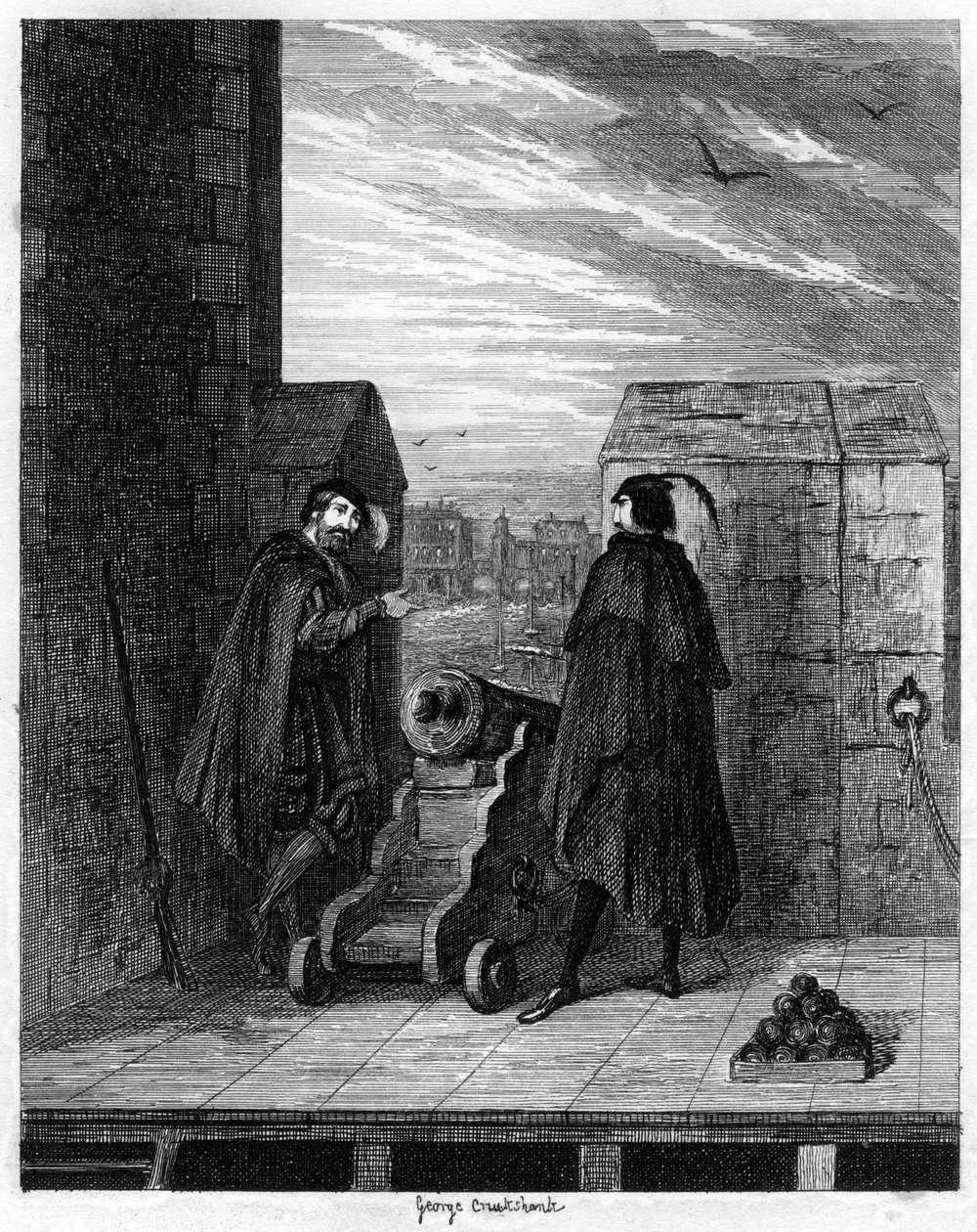 Simon Renard i Winwike, naczelnik na dachu Białej Wieży, 1553 1840. autorstwa George Cruikshank