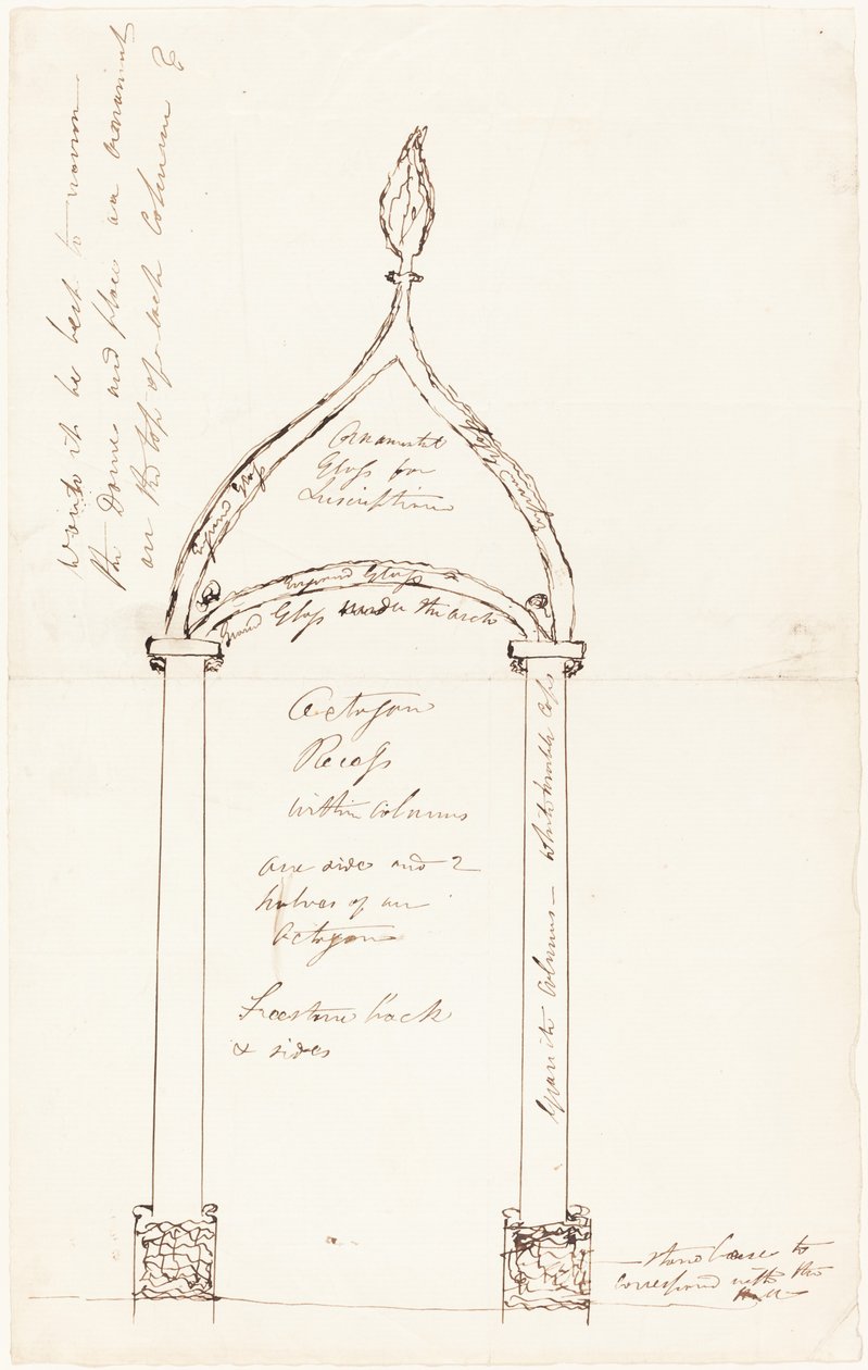 Szkic ośmiokątnej wnęki z kolumnami autorstwa George Cruikshank