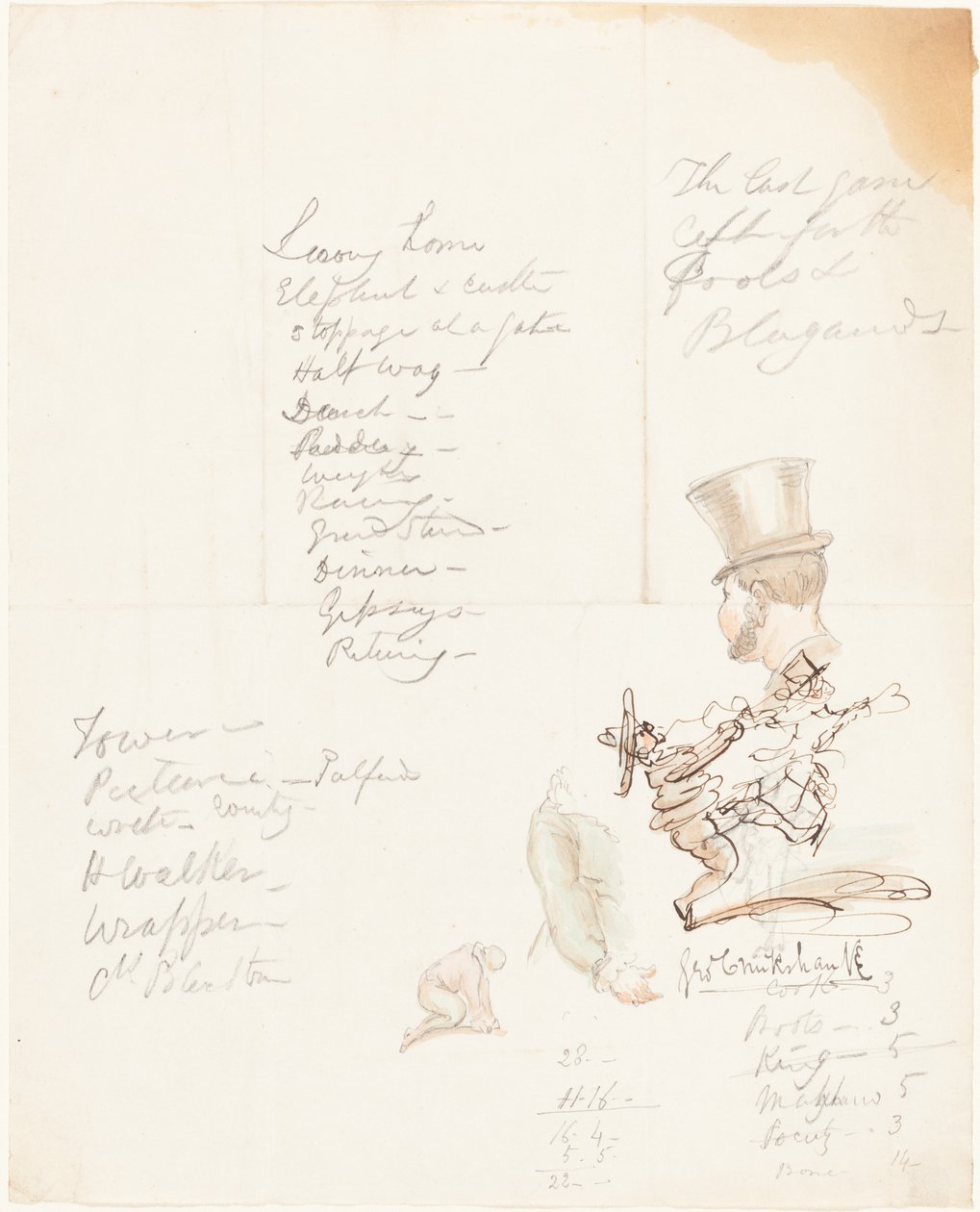 Szkice głowy, ramienia i klęczącej postaci autorstwa George Cruikshank