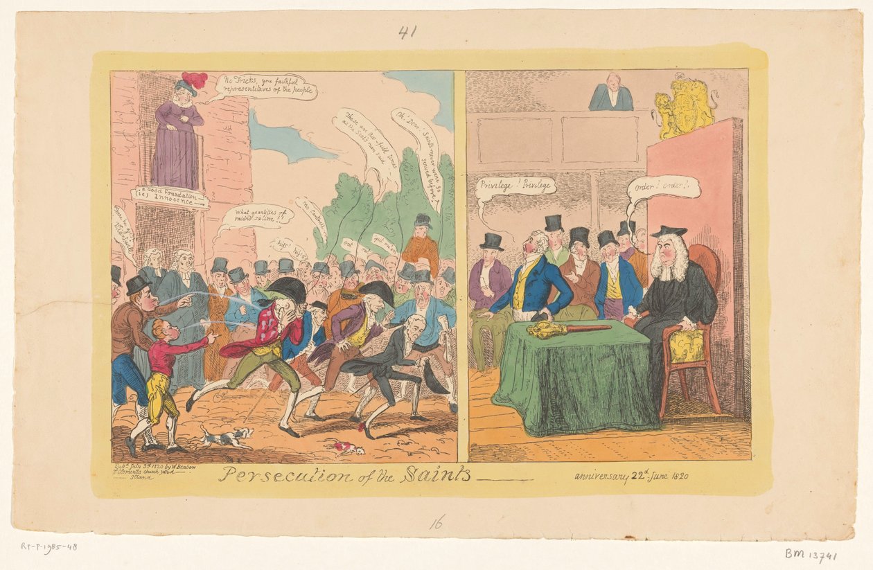 Karykatura o angielskiej polityce wewnętrznej, 1820 Prześladowania świętych autorstwa George Cruikshank
