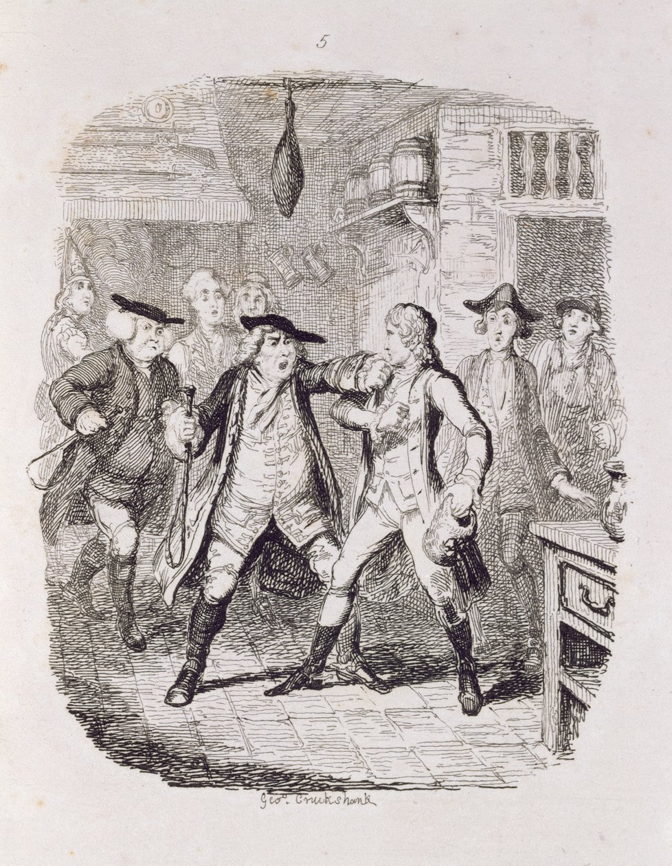 Squire Western Seizing Jones w Upton, z „Tom Jones, historia podrzutka”, grawerowane przez artystę, ilustracja z „The Works of Henry Fielding”, wyd. przez Henry
