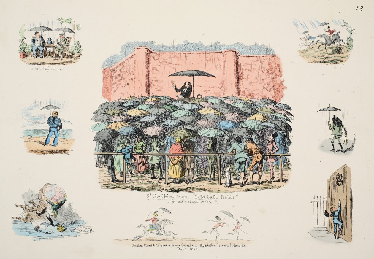 Kaplica św. 1833 (grawerowanie ręcznie kolorowane) autorstwa George Cruikshank
