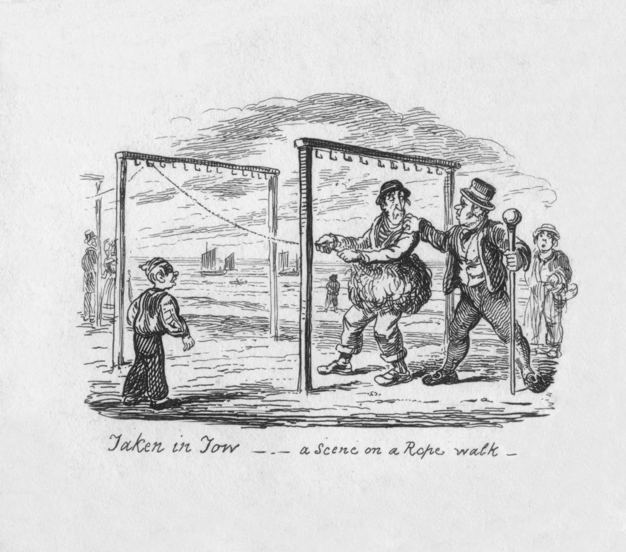 Zabrani na hol – scena na spacerze po linie, 1829 autorstwa George Cruikshank