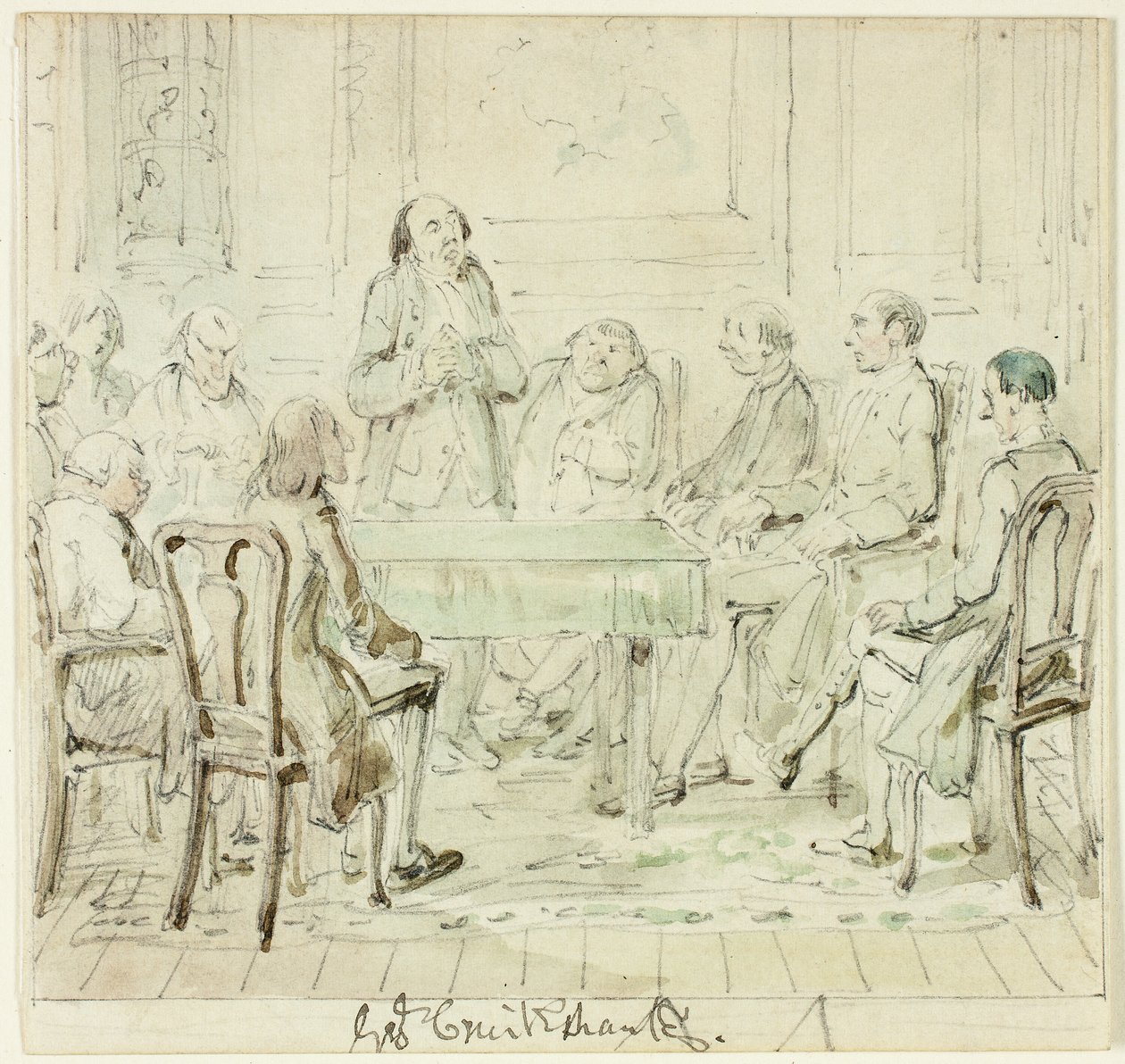 Zgromadzenie Uzdolnionych: Pan Bullock zwraca się do swoich przyjaciół autorstwa George Cruikshank