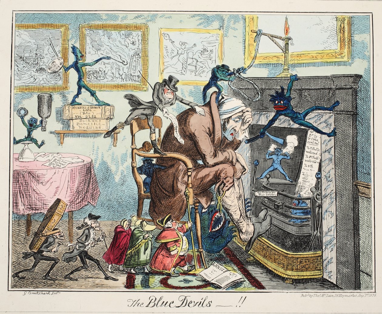 Błękitne Diabły, wyd. 1835 (grawerowanie ręcznie kolorowane) autorstwa George Cruikshank