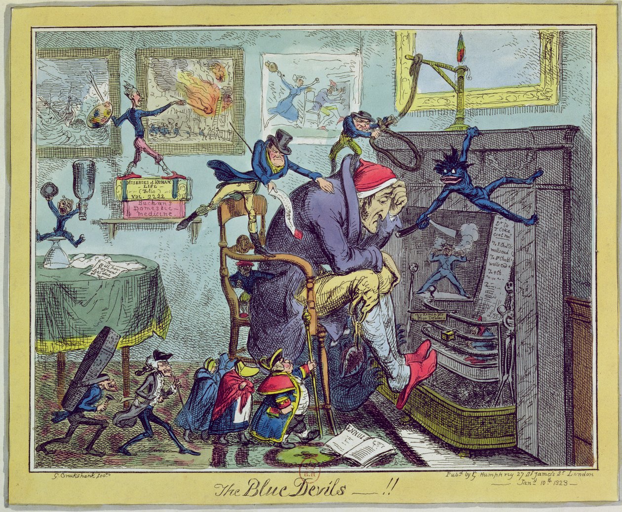 „Błękitne Diabły!”, wyd. Hannah Humphrey, 10 stycznia 1823 r. autorstwa George Cruikshank