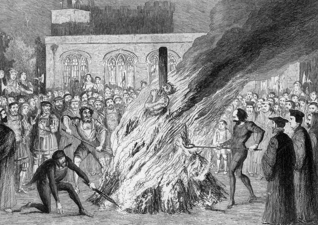 Spalenie Edwarda Underhilla na Tower Green, 1840 autorstwa George Cruikshank