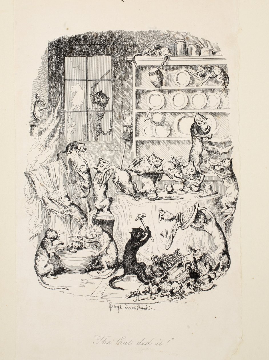 The Cat Did It, z The Greatest Plague of Life, wyd. 1847. autorstwa George Cruikshank
