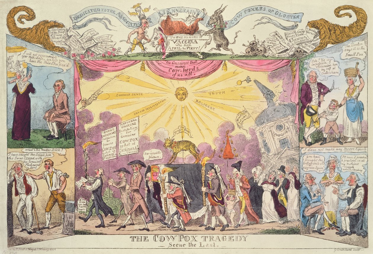 Tragedia krowiej ospy - ostatnia scena (kreskówka satyryczna) autorstwa George Cruikshank