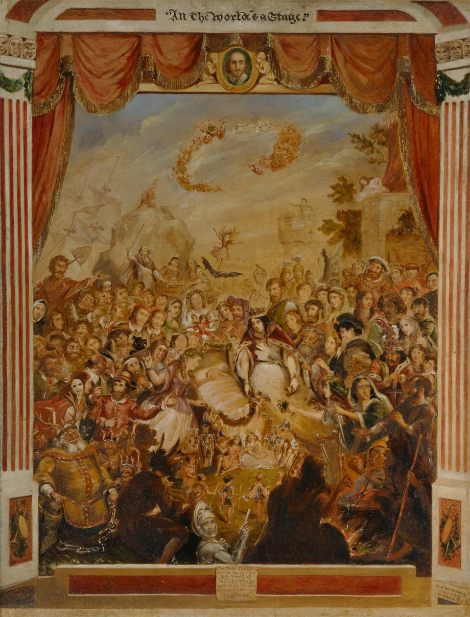 Pierwsze pojawienie się Williama Szekspira (1564-1616) na scenie kuli ziemskiej z częścią jego dramatycznej kompanii w 1564 roku autorstwa George Cruikshank