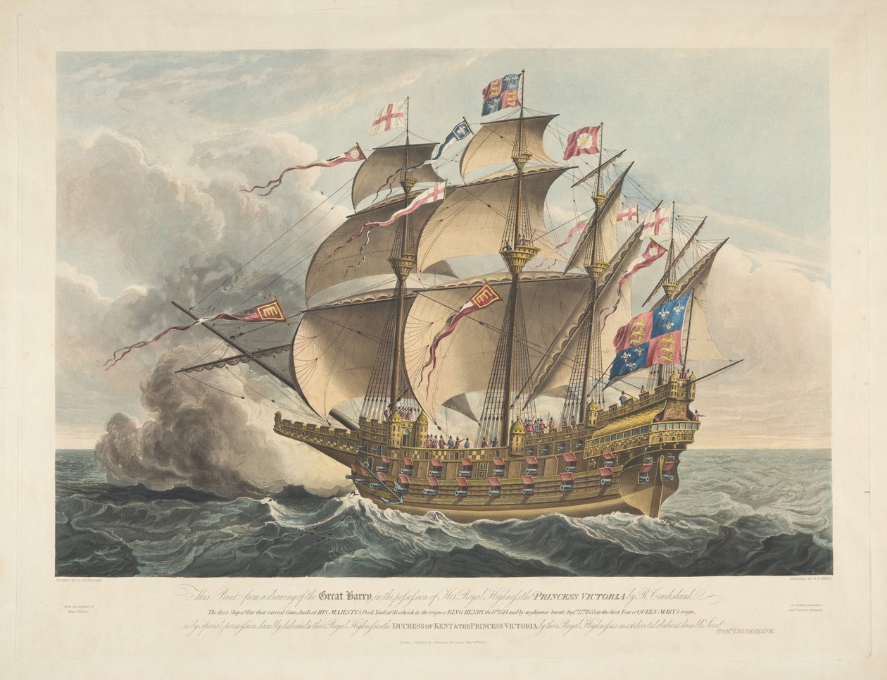 Great Harry. Pierwszy okręt wojenny, który przewoził działa autorstwa George Cruikshank