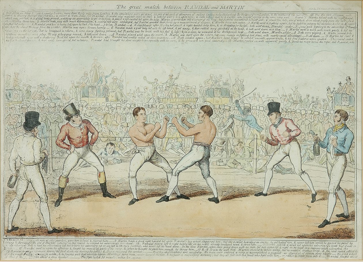 Wielki mecz Randalla i Martina (kolorowy grawerunek) autorstwa George Cruikshank