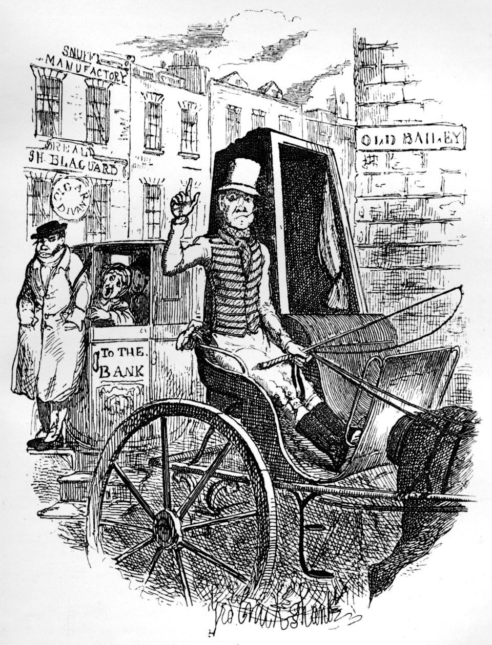 Ostatni taksówkarz i pierwszy Omnibus Cad, c1900 autorstwa George Cruikshank