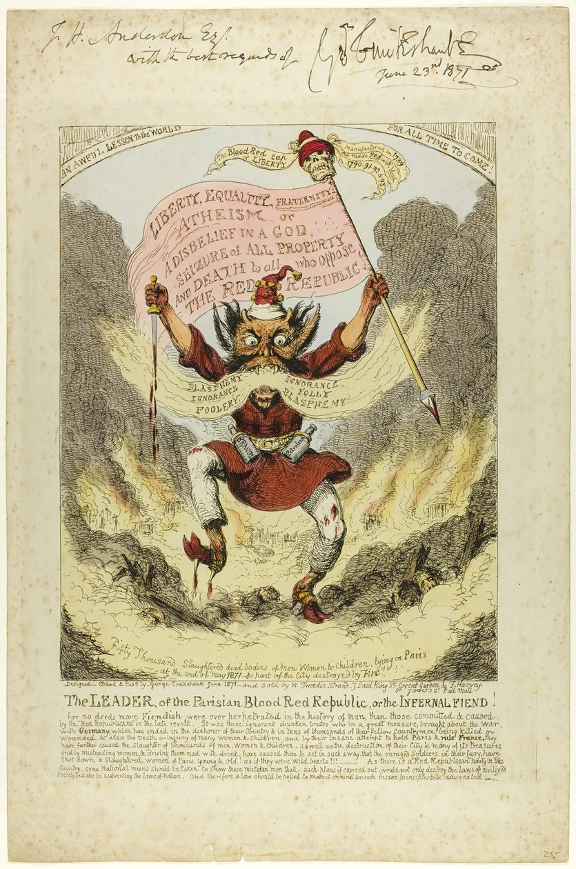 Przywódca paryskiej Krwistoczerwonej Republiki autorstwa George Cruikshank