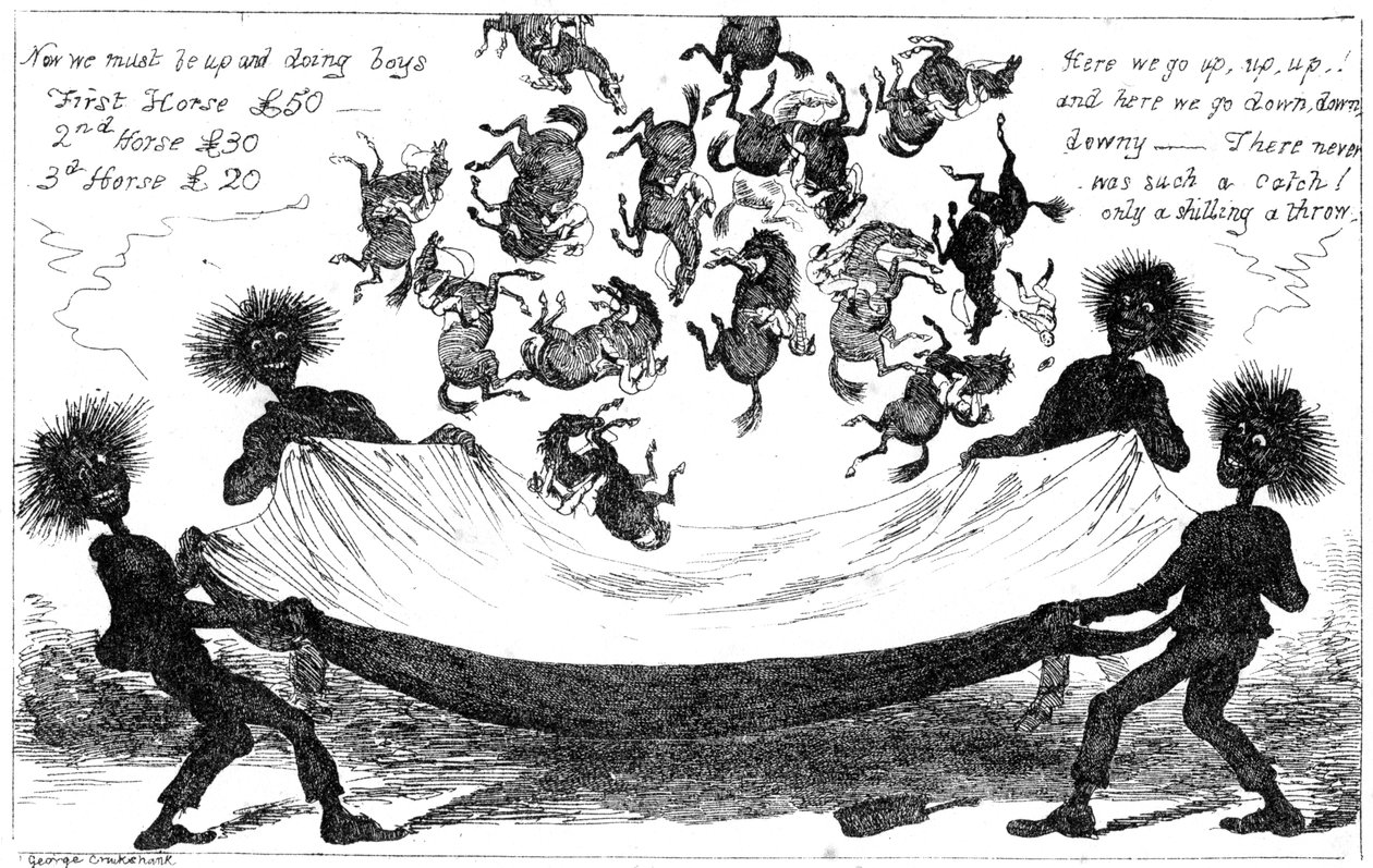 The Monster Sweeps, podrzucenie na derby, XIX wiek. autorstwa George Cruikshank