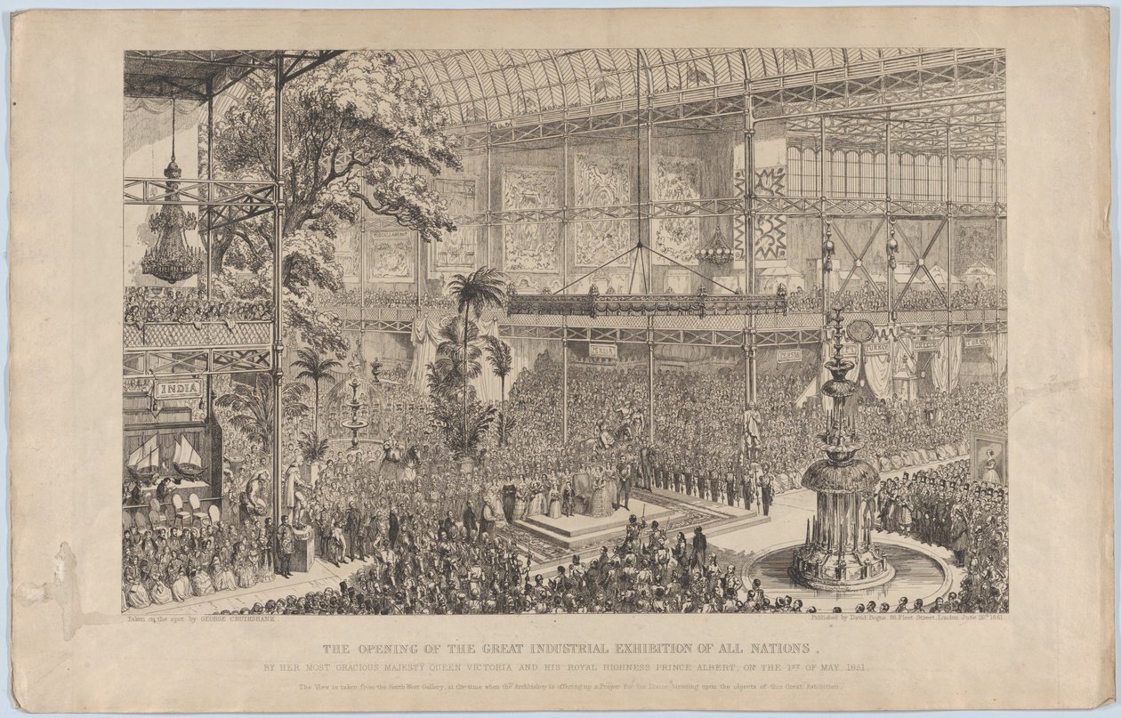 Otwarcie Wielkiej Wystawy Przemysłowej Wszystkich Narodów przez Jej Najłaskawszą Mość…, 1851. autorstwa George Cruikshank