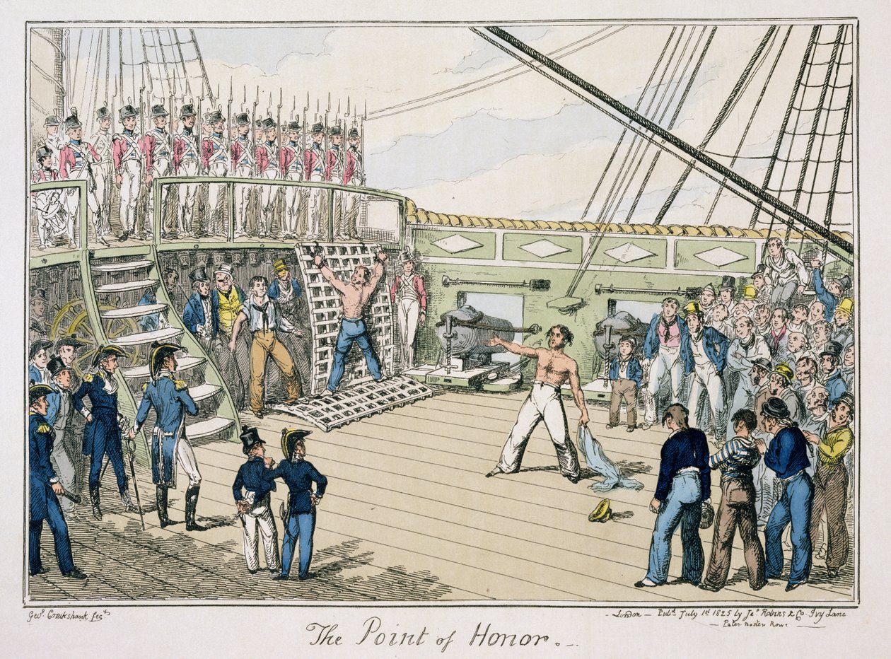 The Point of Honor, opublikowany 1825 (kolor grawerowany) autorstwa George Cruikshank