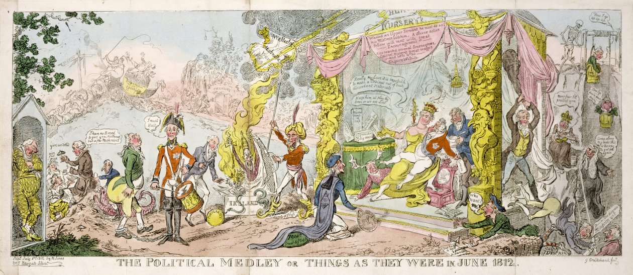„The Political Medley” lub „Rzeczy takie, jakie były w czerwcu 1812”, wyd. 1812 autorstwa George Cruikshank