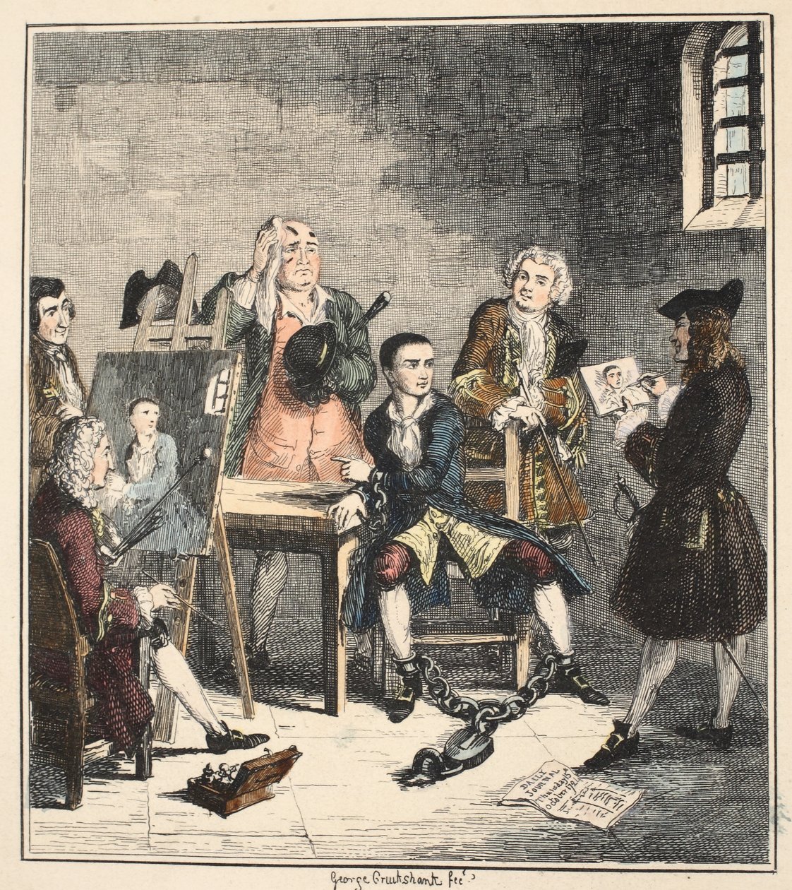 Portret, ilustracja z książki Jack Sheppard: A Romance autorstwa Williama Harrisona Ainswortha, opublikowana w 1839 r. (akwaforta ręcznie kolorowana) autorstwa George Cruikshank