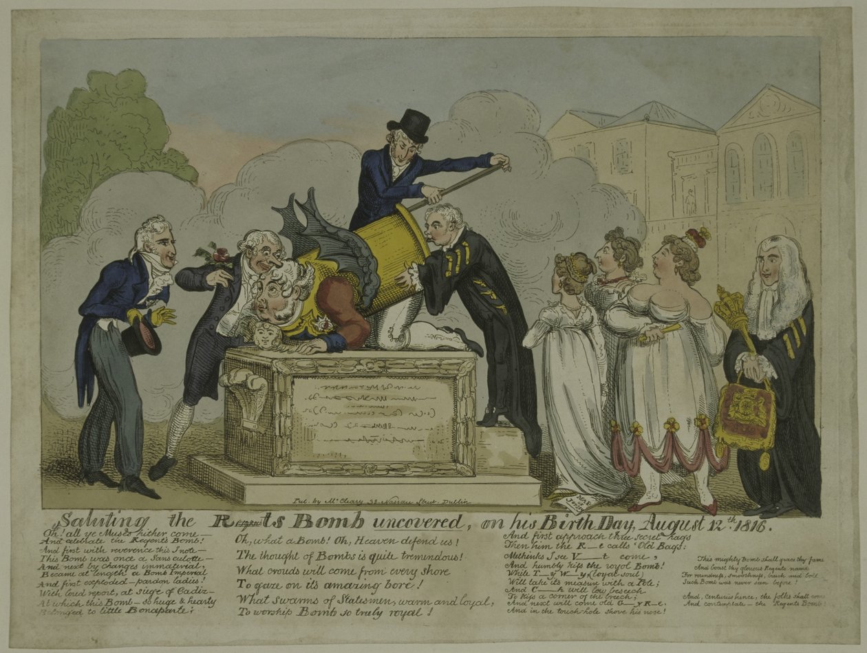 Bomba regenta, 1816 (kolorowa akwaforta) autorstwa George Cruikshank