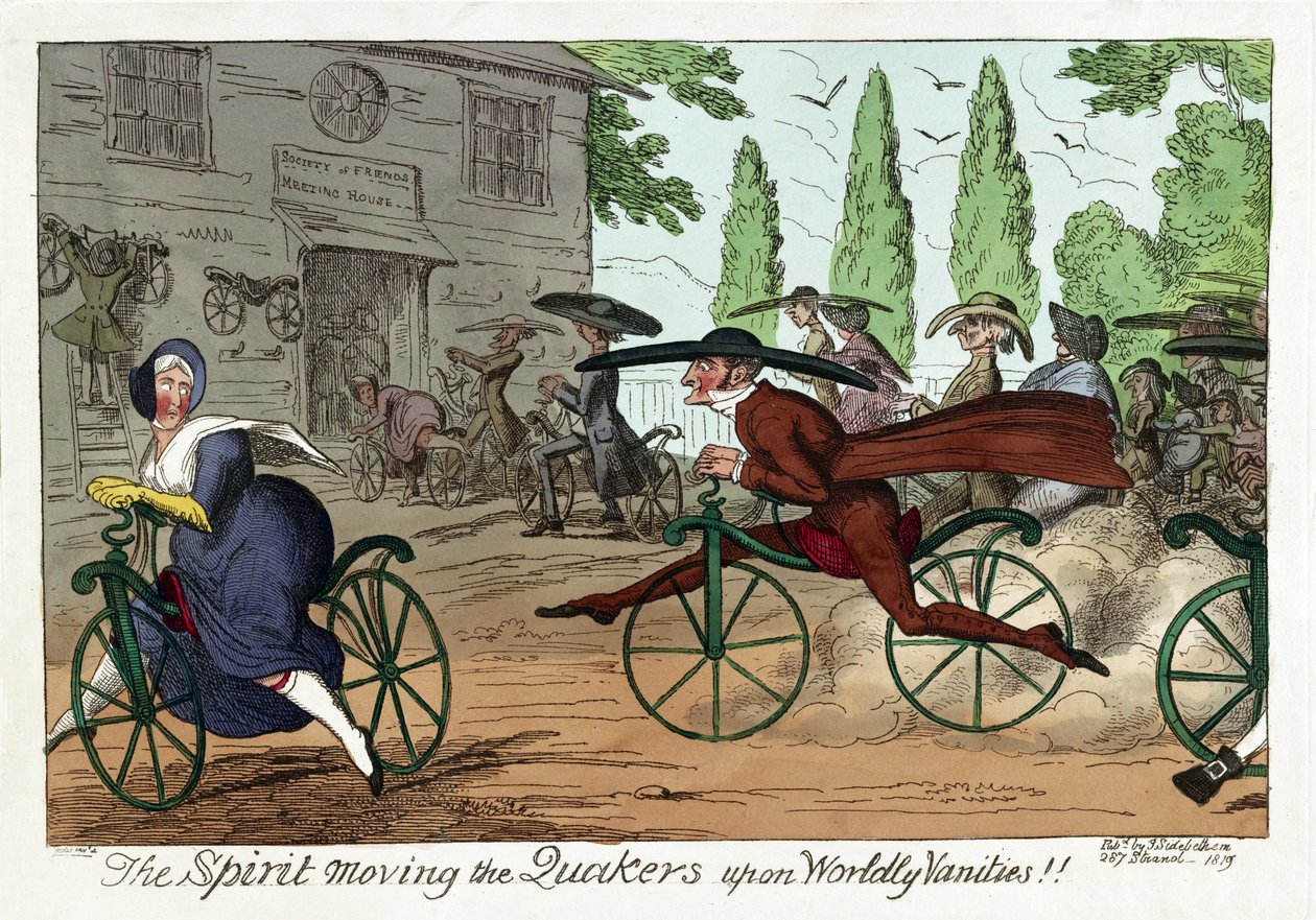 Duch porusza kwakrów po światowych próżnościach!!, wyd. 1819 (ręcznie kolorowane grawerowanie) autorstwa George Cruikshank