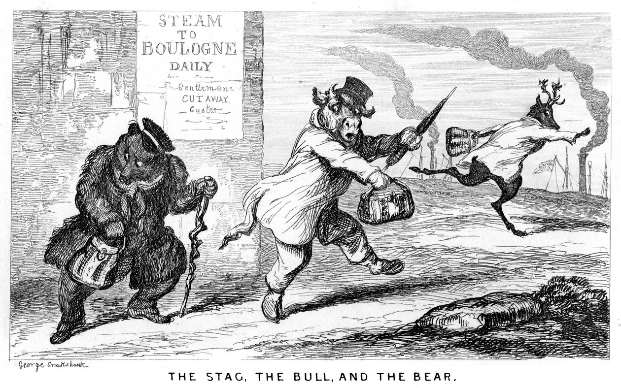 Jeleń, Byk i Niedźwiedź, XIX wiek. autorstwa George Cruikshank