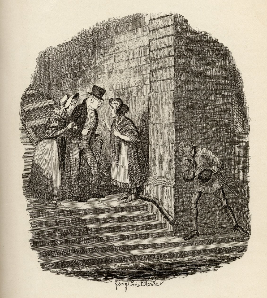 Spotkanie, z "Przygód Olivera Twista" Charlesa Dickensa (1812-70) 1838, opublikowane przez Chapman und Hall, 1901 autorstwa George Cruikshank