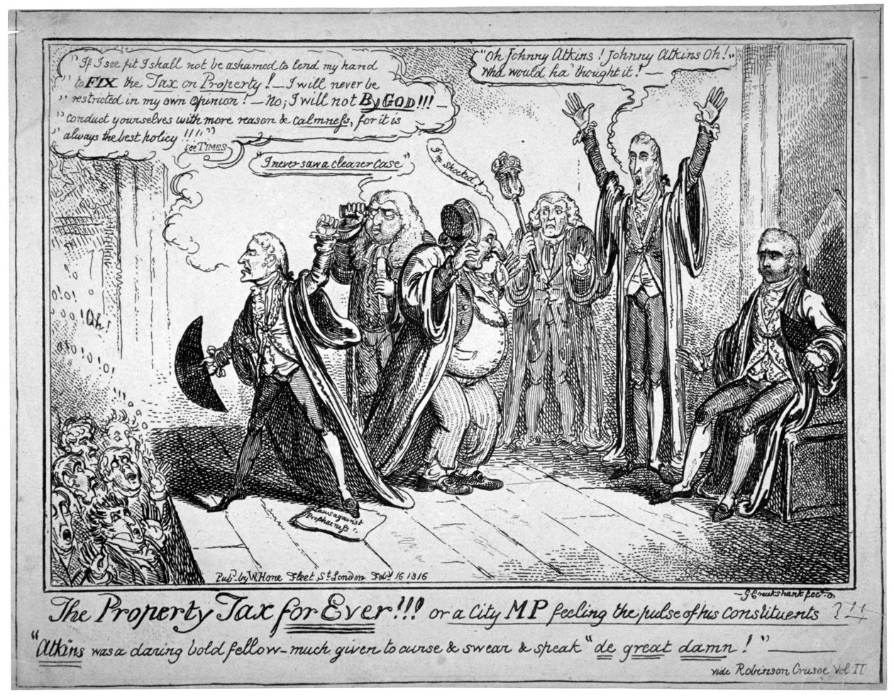 „Podatek od nieruchomości na zawsze!!!”, 1816. autorstwa George Cruikshank