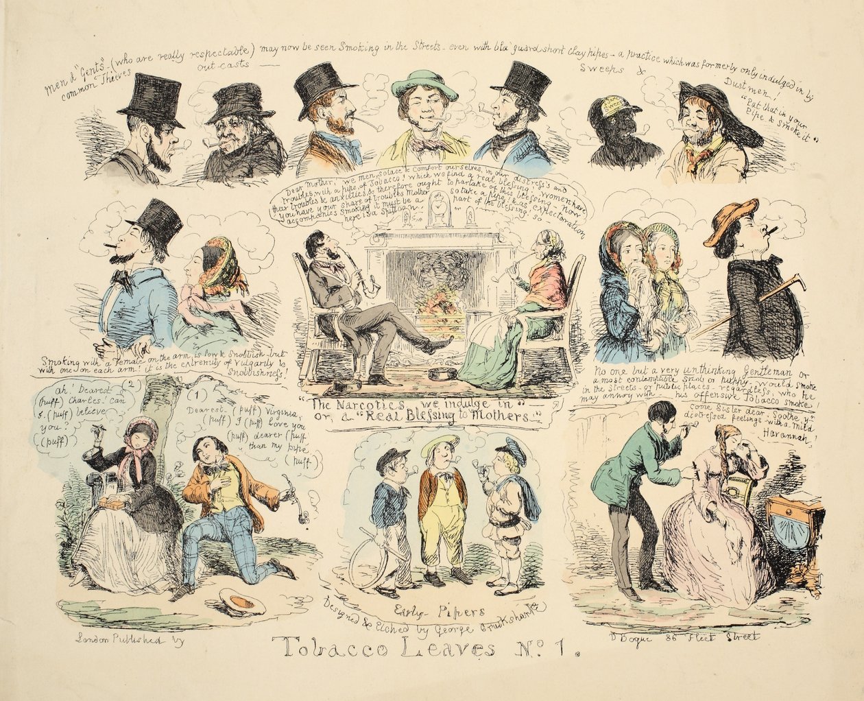 Liście tytoniu nr 1, wyd. 1851 (grawerowanie ręcznie kolorowane) autorstwa George Cruikshank