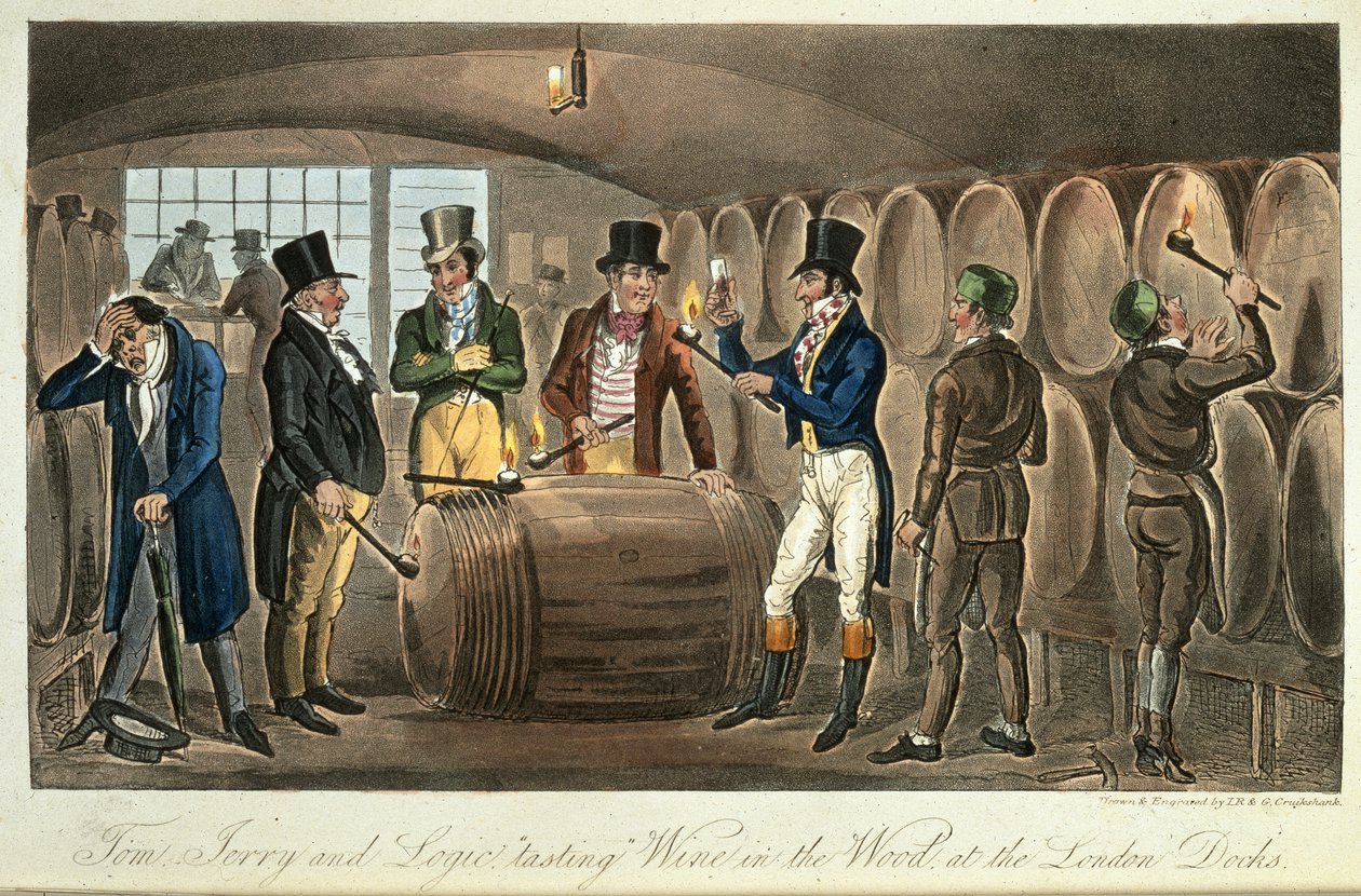 Degustacja wina Tom, Jerry & Logic, „Life in London, etc.”, Pierce Egan autorstwa George Cruikshank