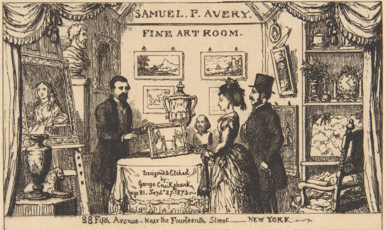 Karta handlowa dla Samuela P. Avery – Gabinet Sztuk Pięknych, 1873., 1873. autorstwa George Cruikshank