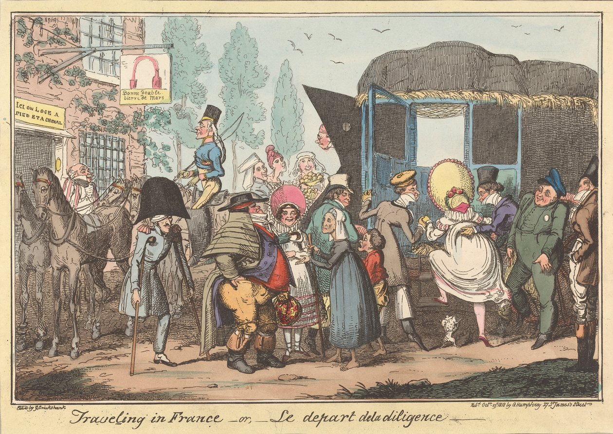 Podróżowanie po Francji -albo, -Odjazd dyliżansu autorstwa George Cruikshank