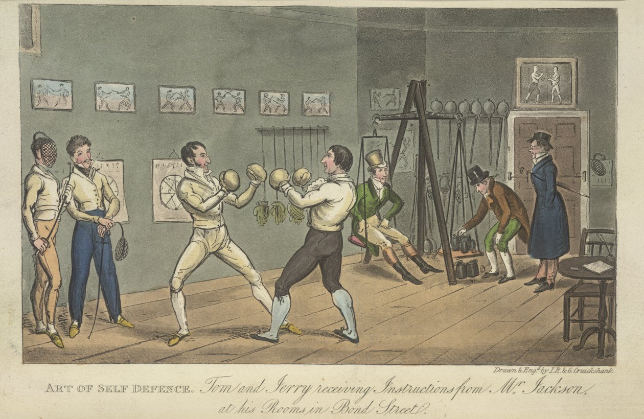 Dwóch mężczyzn boksujących, „Życie w Londynie itd.”, Pierce Egan autorstwa George Cruikshank