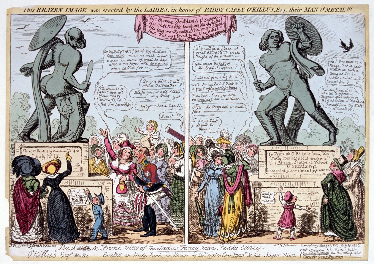Kobiety podziwiające posąg Achillesa, Hyde Park, Londyn, 1822. autorstwa George Cruikshank