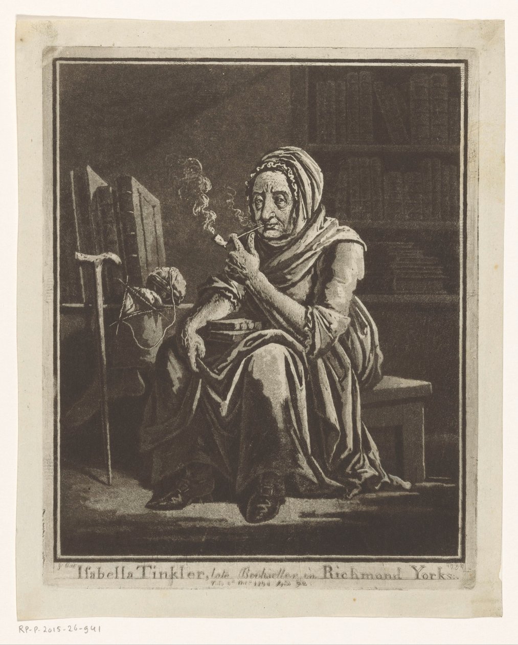 Portret Isabelli Tinkler, księgarni z Richmond, w wieku 92 lat Isabella Tinkler, zmarły księgarz, w Richmond Yorks (tytuł na obiekcie) autorstwa George Cuitt (I)