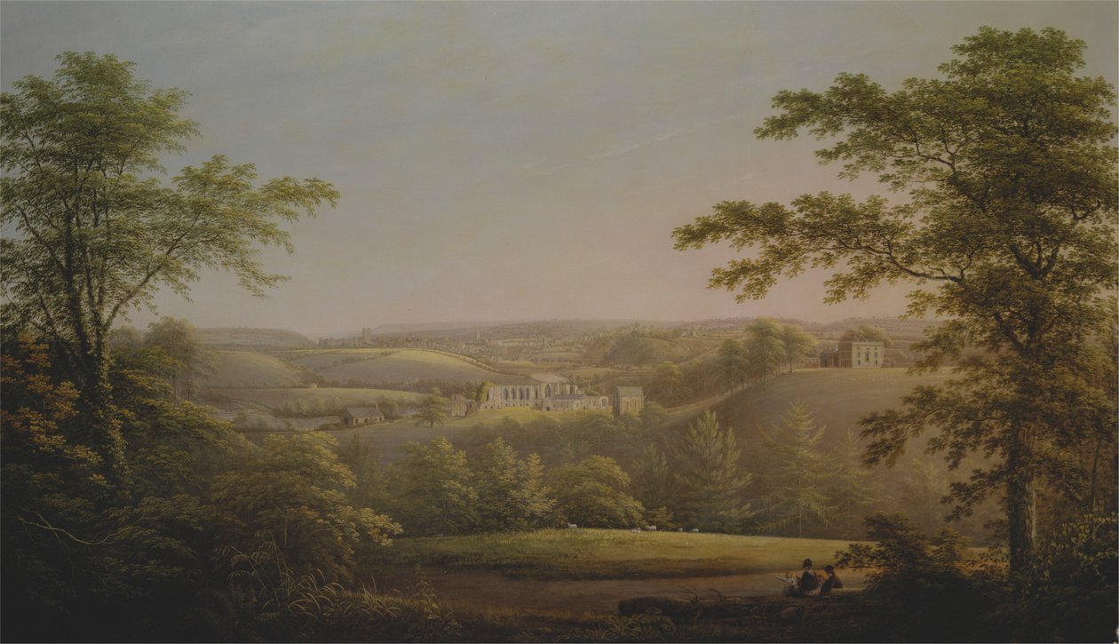Easby Hall i Easby Abbey z Richmond, Yorkshire w tle autorstwa George Cuitt