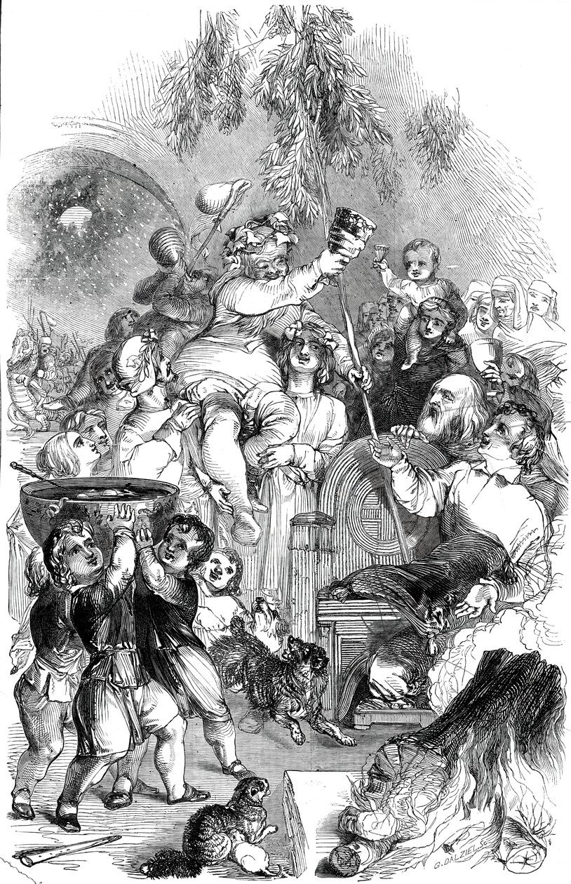 Bringing in Christmas - rys. William Harvey, 1845. autorstwa George Dalziel
