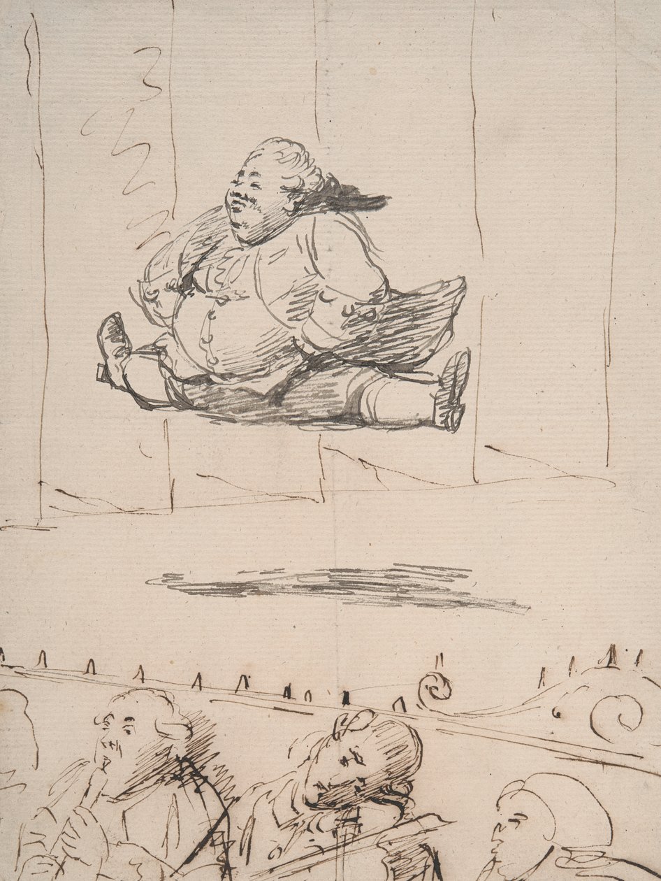 Człowiek robiący rozłamy, ok. 1760-90 (pióro i brązowy i szary atrament na papierze) autorstwa George Dance