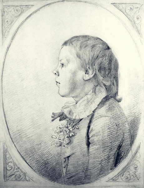 Profilowy portret młodego chłopca (ołówek na papierze) autorstwa George Dance