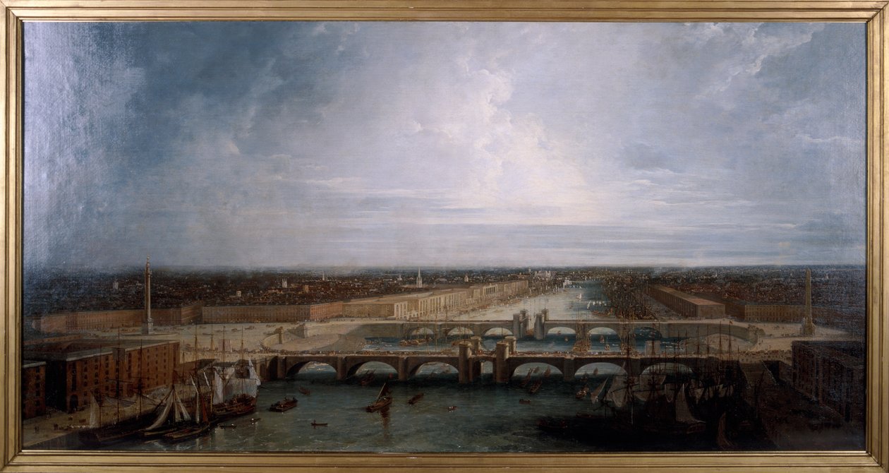 Podwójny most londyński zaproponowany dla Londynu, 1800. autorstwa George Dance
