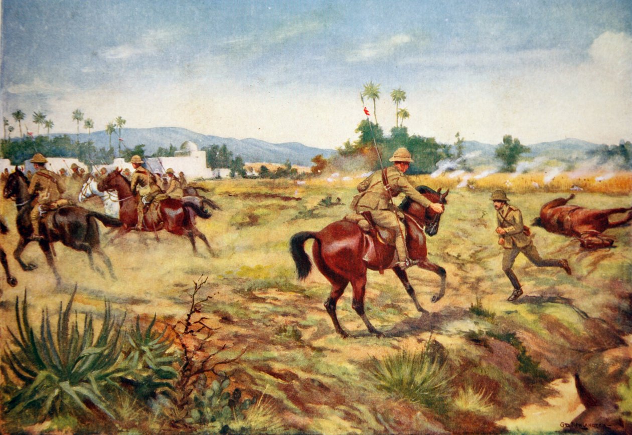 Szeregowy C. Hull ratujący życie kapitanowi G.E.D. Learoyd pod ostrzałem autorstwa George Derville Rowlandson