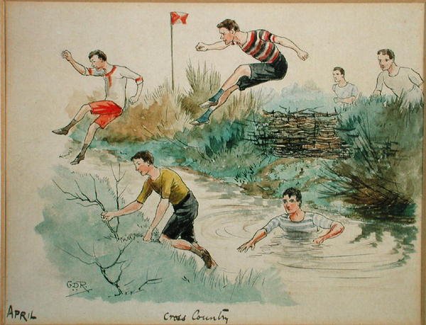 Miesiąc kwiecień: Cross Country (pióro i atrament oraz akwarela na papierze) autorstwa George Derville Rowlandson