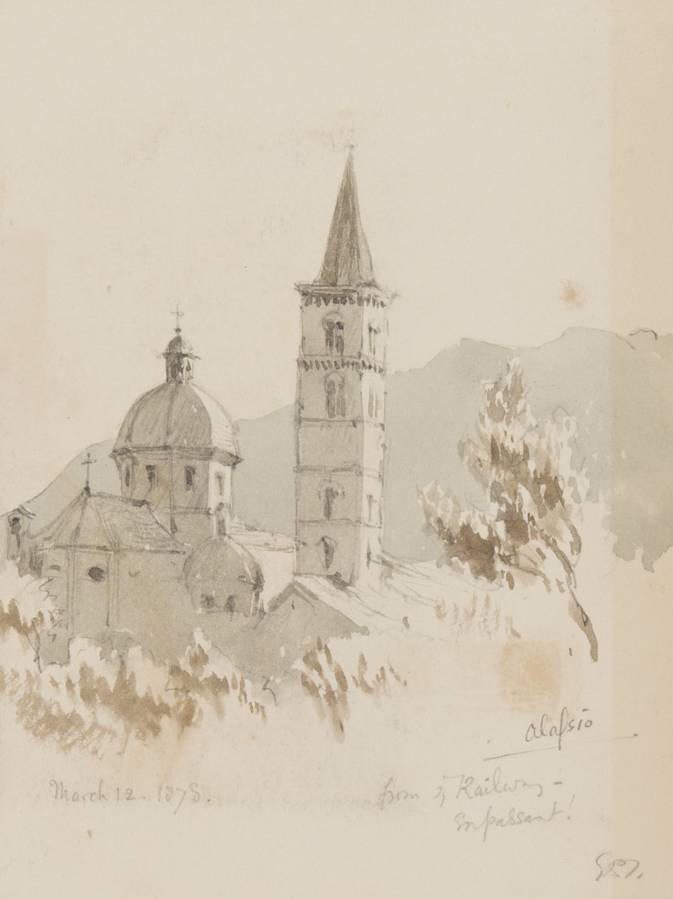 Alassio, od strony kolei, En Passant!, 12 marca 1878 (ołówek i wc na papierze) autorstwa George Douglas Tinling