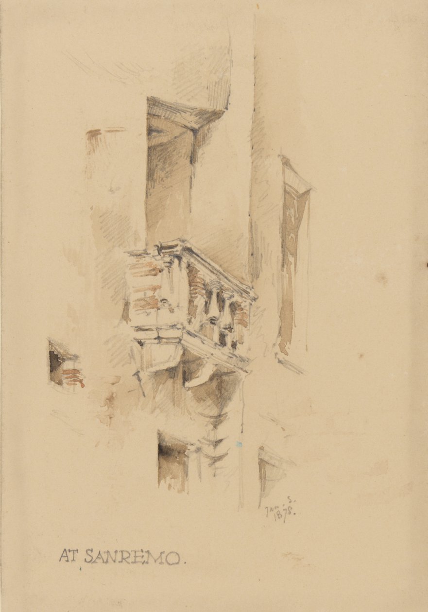 W San Remo, 3 stycznia 1878 (ołówek i toaleta na papierze) autorstwa George Douglas Tinling