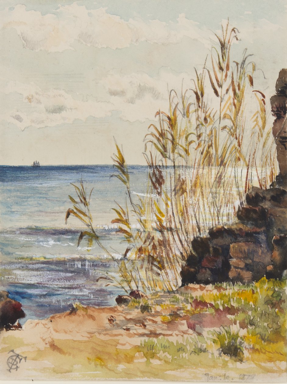 W San Remo z widokiem na Morze Śródziemne, 10 stycznia 1878 (toaleta i gwasz na papierze) autorstwa George Douglas Tinling