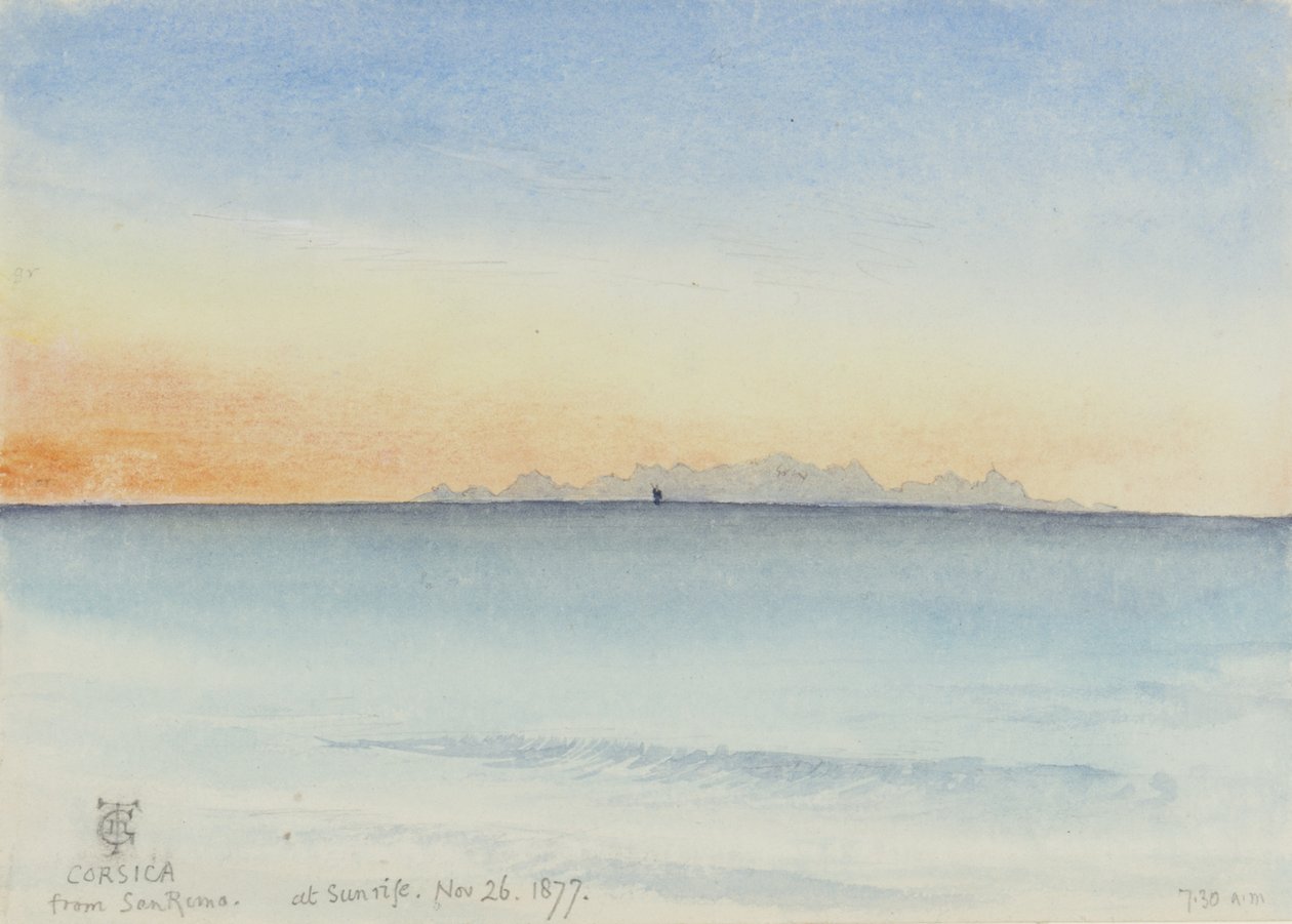 Korsyka z San Remo o wschodzie słońca, 7.30, 26 listopada 1877 (wc na papierze) autorstwa George Douglas Tinling
