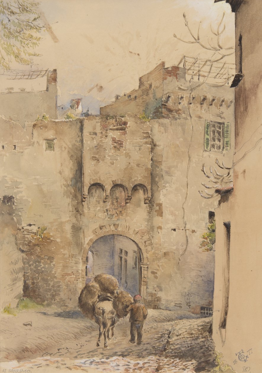 Brama na szczycie Starego Miasta, San Remo, 1877 (wc na papierze) autorstwa George Douglas Tinling